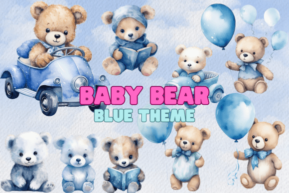 Download Watercolor Blue Baby Bear Clipart Bundle - Bear clipart Collection