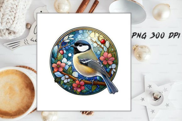 Download Stained Glass Chickadee Bird Round - Chick Collection